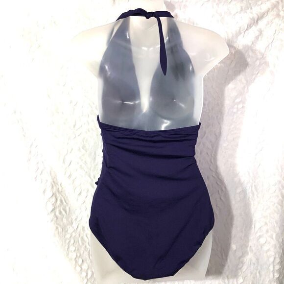 Gap halter swimsuit one piece wrap ruched low cut medium EUC purple - Picture 7 of 12